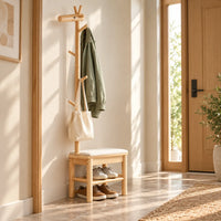 Banc porte-manteau bois naturel 55 cm en situation dans une entrée