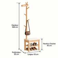 Dimensions du banc porte-manteau bois naturel 55 cm