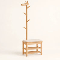 Banc porte-manteau bois naturel 55 cm complet sur fond clair