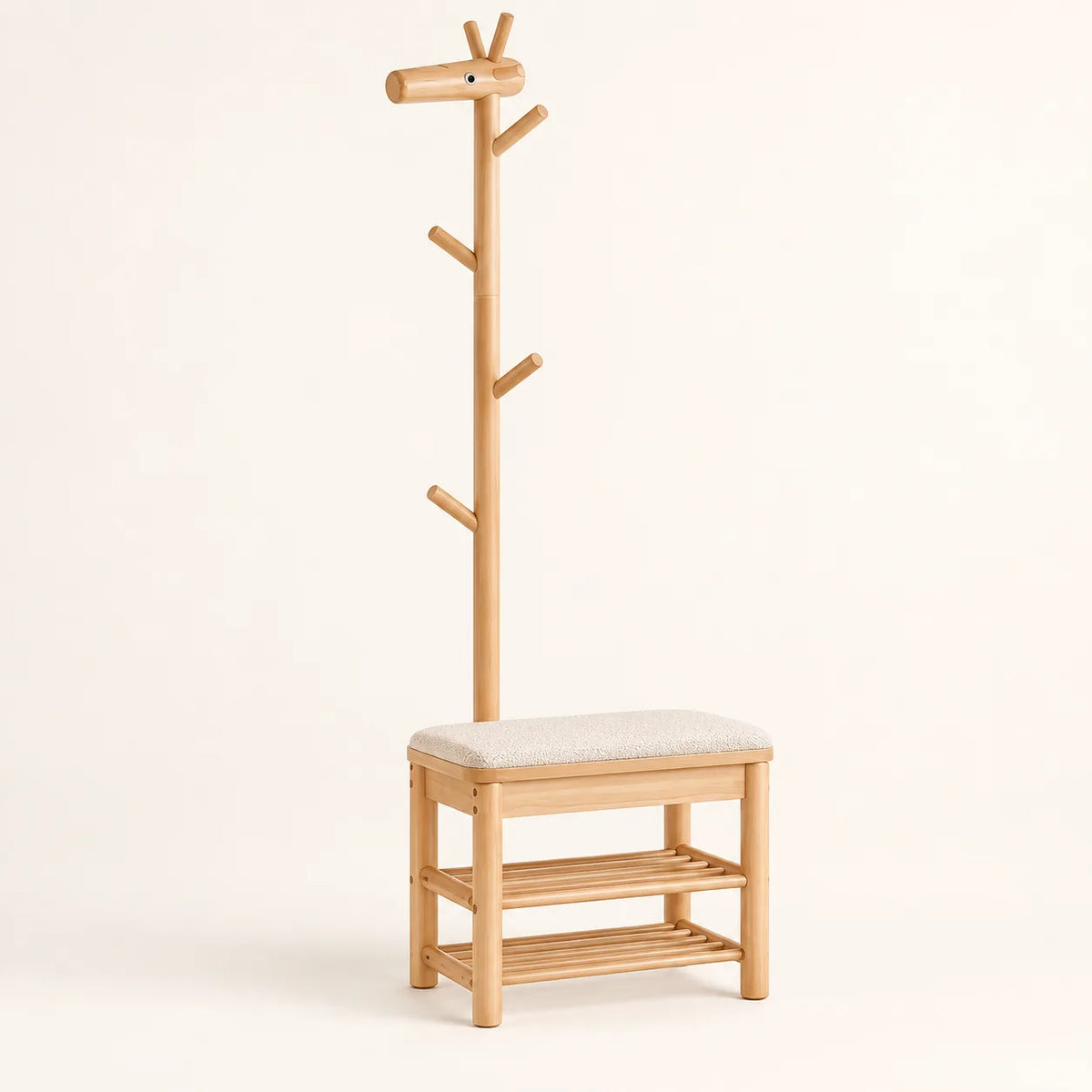 Banc porte-manteau bois naturel 55 cm complet sur fond clair