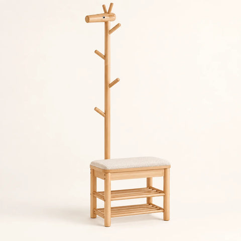 Banc porte-manteau bois naturel 55 cm rangement entrée