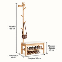 Dimensions du banc porte-manteau bois naturel 90 cm
