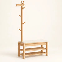 Banc porte-manteau bois naturel 90 cm complet sur fond clair
