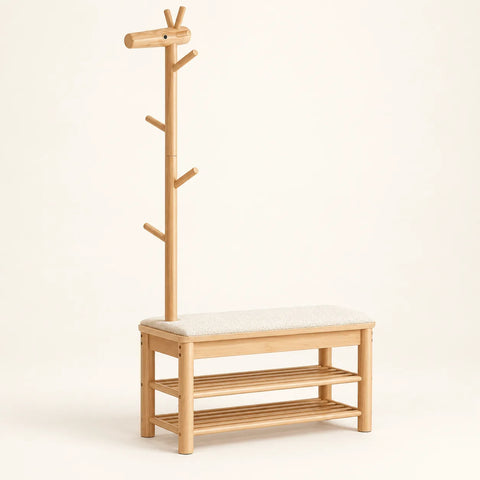 Banc porte-manteau bois naturel grand format 90 cm entrée