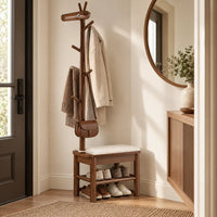 Banc porte-manteau noyer 55 cm dans une entrée aménagée