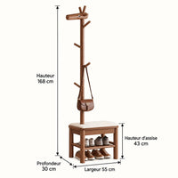 Dimensions du banc porte-manteau noyer 55 cm