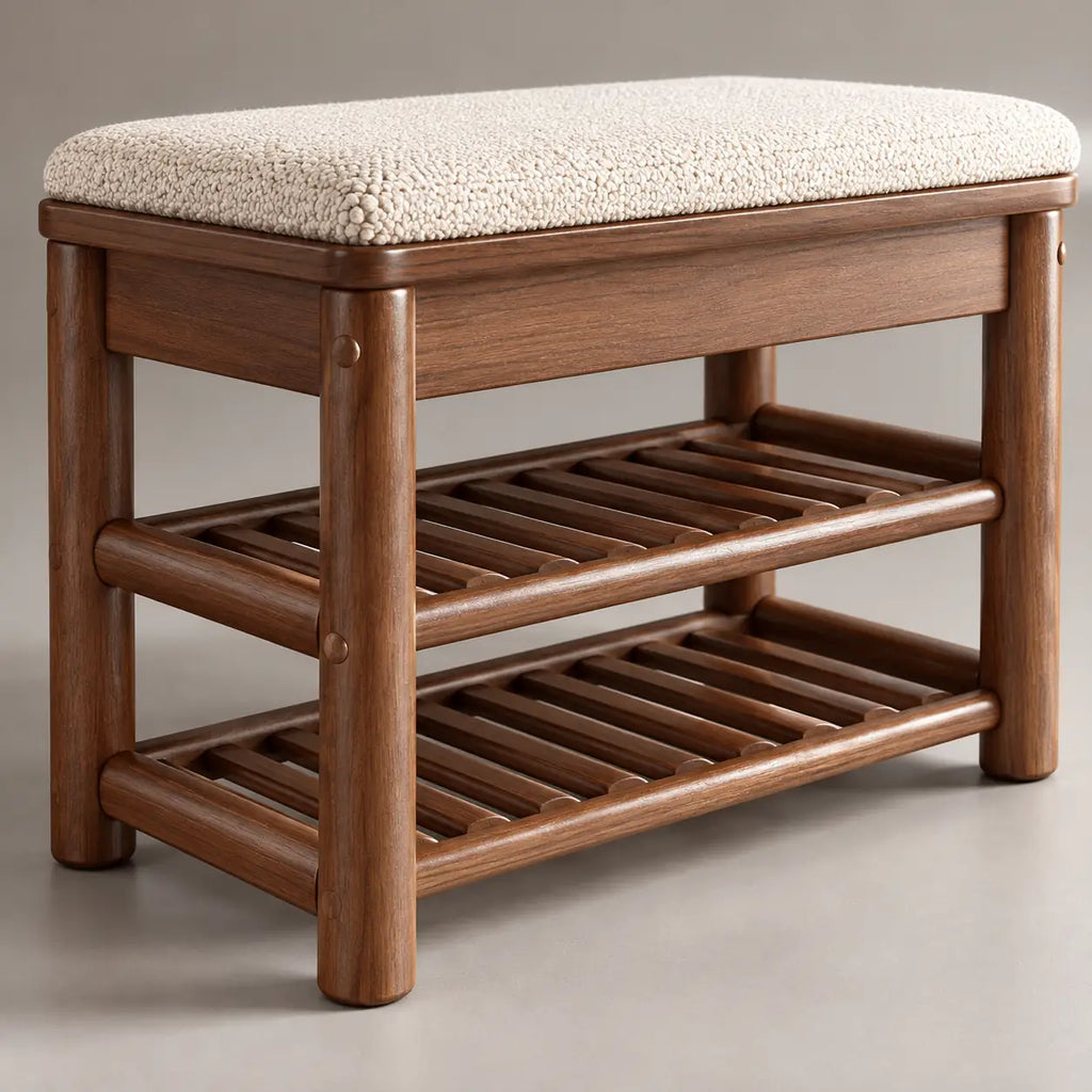 Détail du banc porte-manteau noyer 90 cm