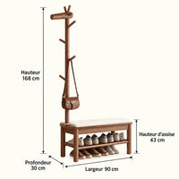 Dimensions du banc porte-manteau noyer 90 cm