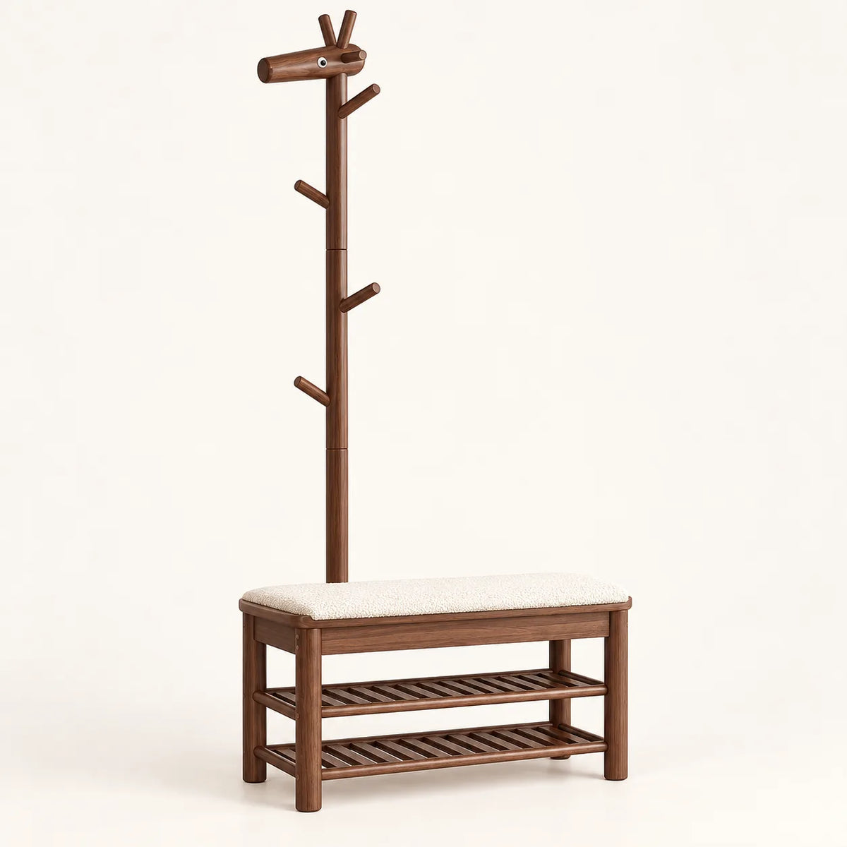 Banc porte-manteau noyer 90 cm complet sur fond clair