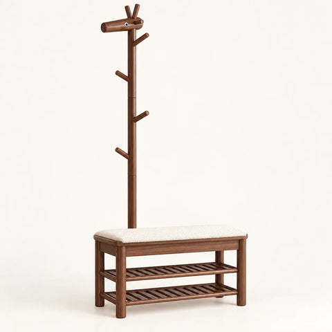 Banc porte-manteau noyer grand format 90 cm avec assise