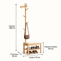 Dimensions du banc porte-manteau bois naturel 70 cm