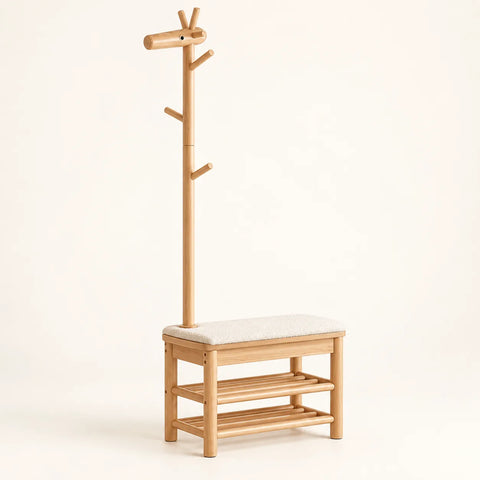 Meuble entrée bois massif avec banc et portemanteau 70 cm