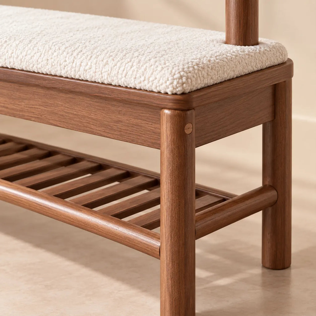 Détail du banc porte-manteau noyer 70 cm