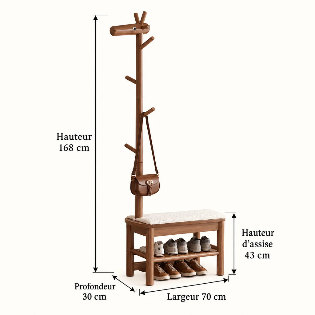 Dimensions du banc porte-manteau noyer 70 cm