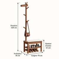Dimensions du banc porte-manteau noyer 70 cm