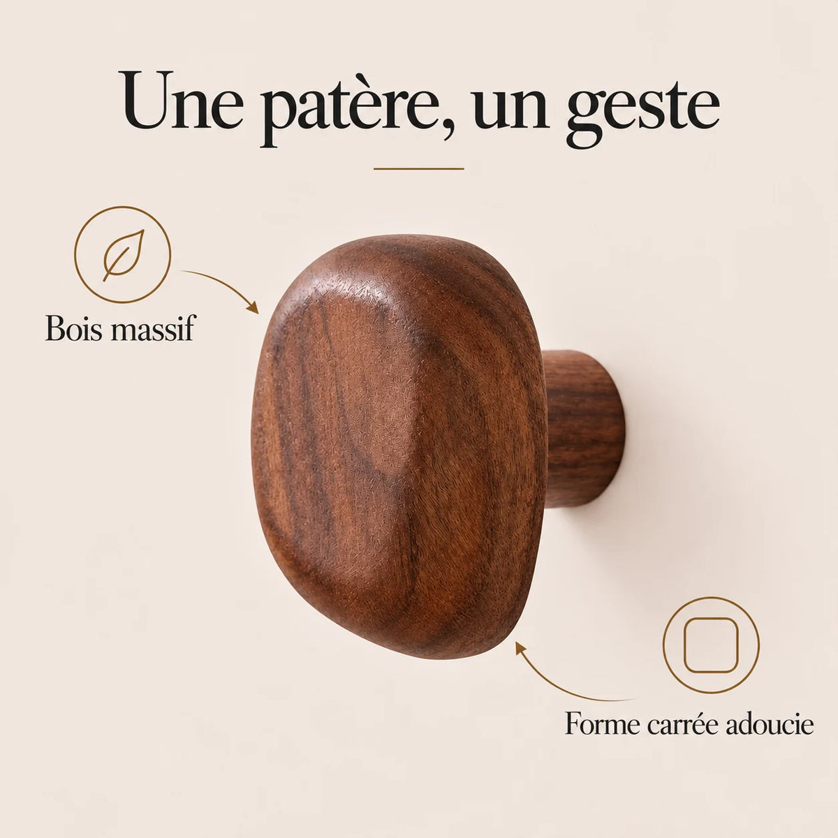 Patère bois carrée murale, crochet bois massif forme galet - bénéfices et finition du bois