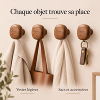Patère bois carrée lot 4 crochets muraux, forme géométrique bois massif - utilisation pour accessoires du quotidien