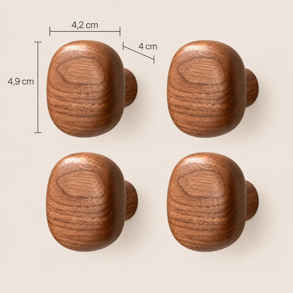 Patère bois carrée lot 4 crochets muraux, forme géométrique bois massif - dimensions du produit