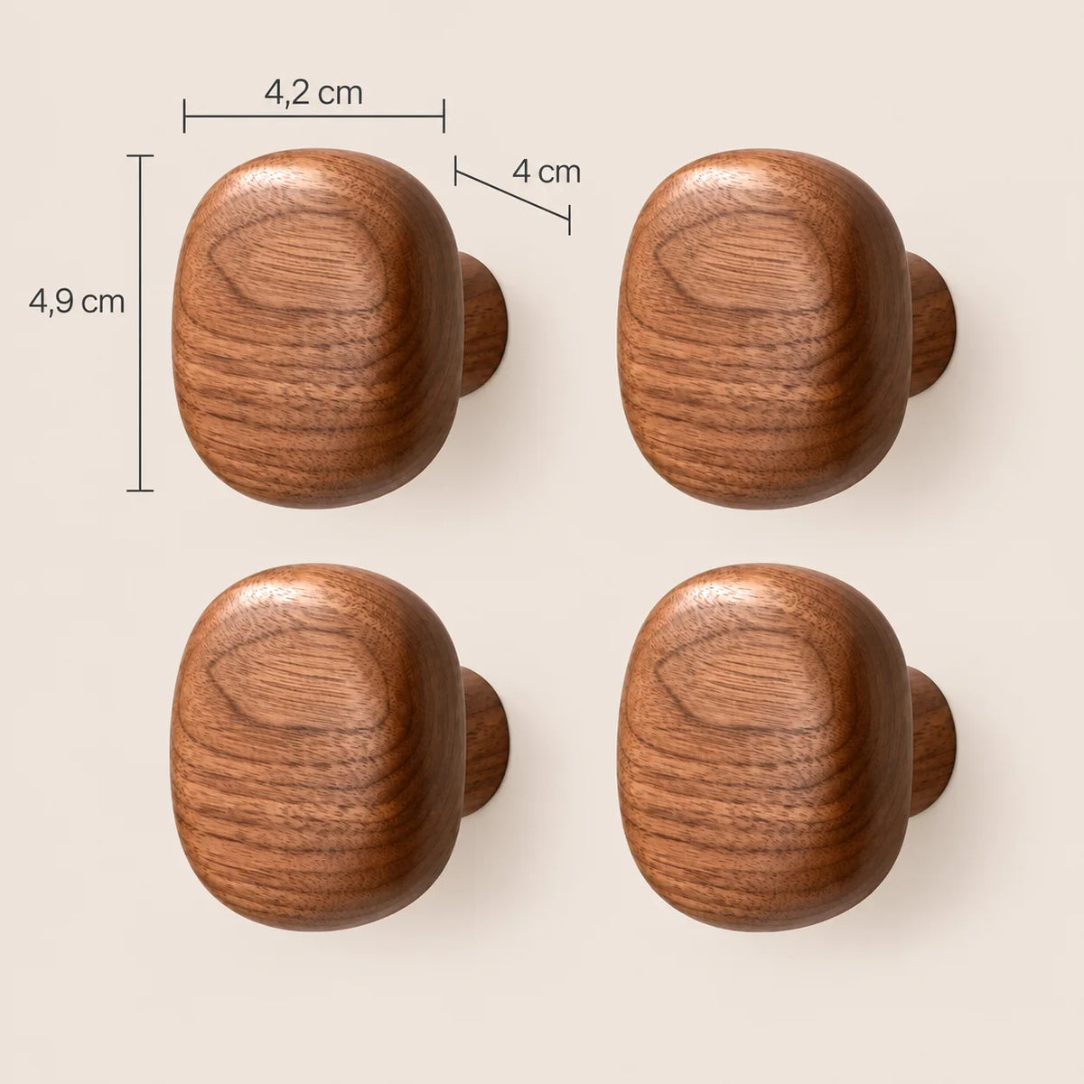 Patère bois carrée lot 4 crochets muraux, forme géométrique bois massif - dimensions du produit