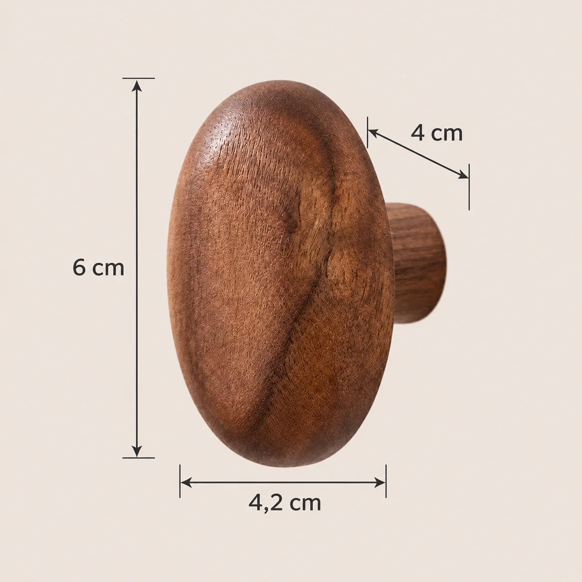 Patère bois ellipse murale, crochet bois massif forme ovale - dimensions du produit