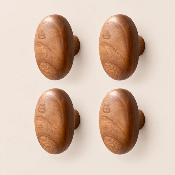 Patère bois ellipse lot 4 crochets muraux, forme ovale bois massif