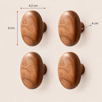 Patère bois ellipse lot 4 crochets muraux, forme ovale bois massif - dimensions du produit