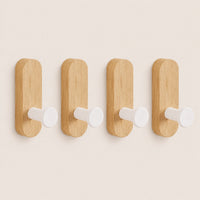 Patère bois hêtre lot 4 crochets muraux sans perçage - vue principale sur fond beige
