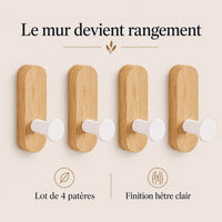 Patère bois hêtre lot 4 crochets muraux sans perçage - bénéfices et finition du bois