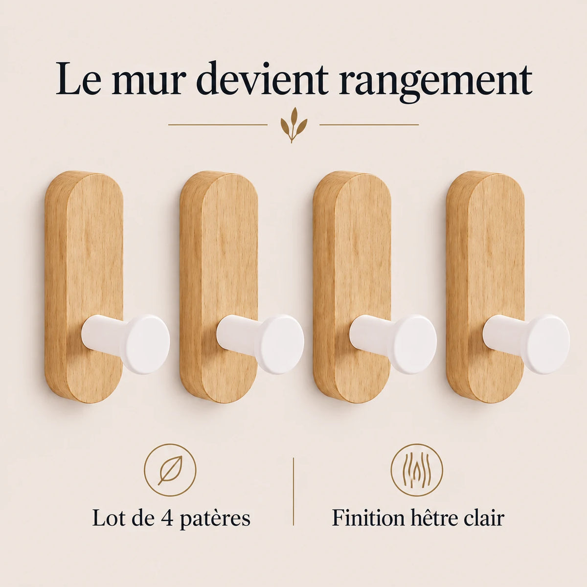 Patère bois hêtre lot 4 crochets muraux sans perçage - bénéfices et finition du bois