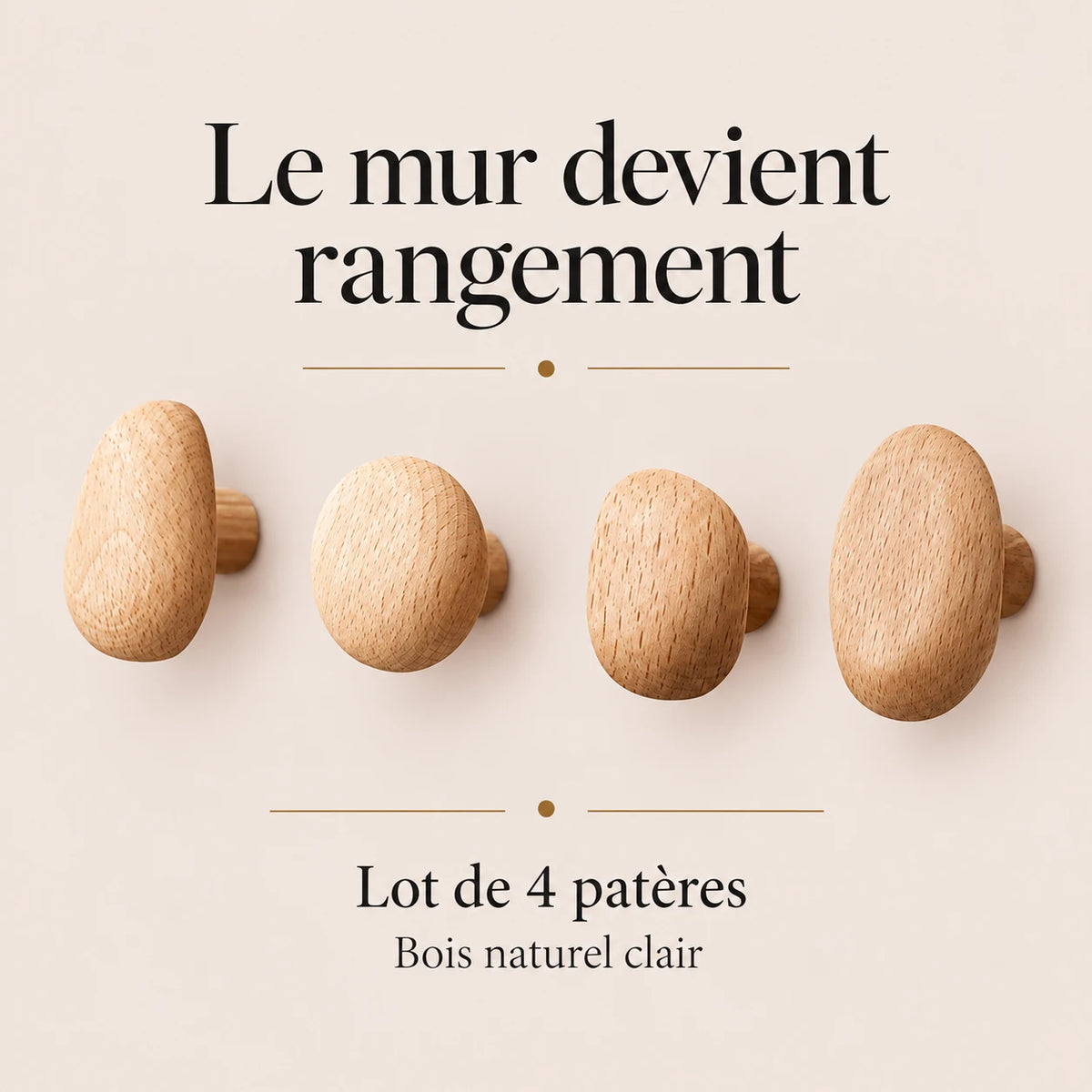 Patère bois naturel lot 4 crochets muraux, bois massif clair - bénéfices et finition du bois