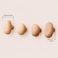 Patère bois naturel lot 4 crochets muraux, bois massif clair - dimensions du produit