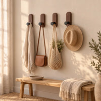 Patère bois noyer compact lot 4 crochets muraux - ambiance dans un intérieur contemporain
