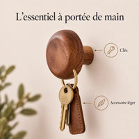 Patère bois ronde galet murale, crochet bois massif forme organique - utilisation pour accessoires du quotidien
