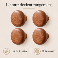 Patère bois ronde lot 4 crochets muraux, forme galet bois massif - bénéfices et finition du bois