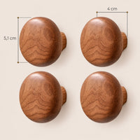 Patère bois ronde lot 4 crochets muraux, forme galet bois massif - dimensions du produit