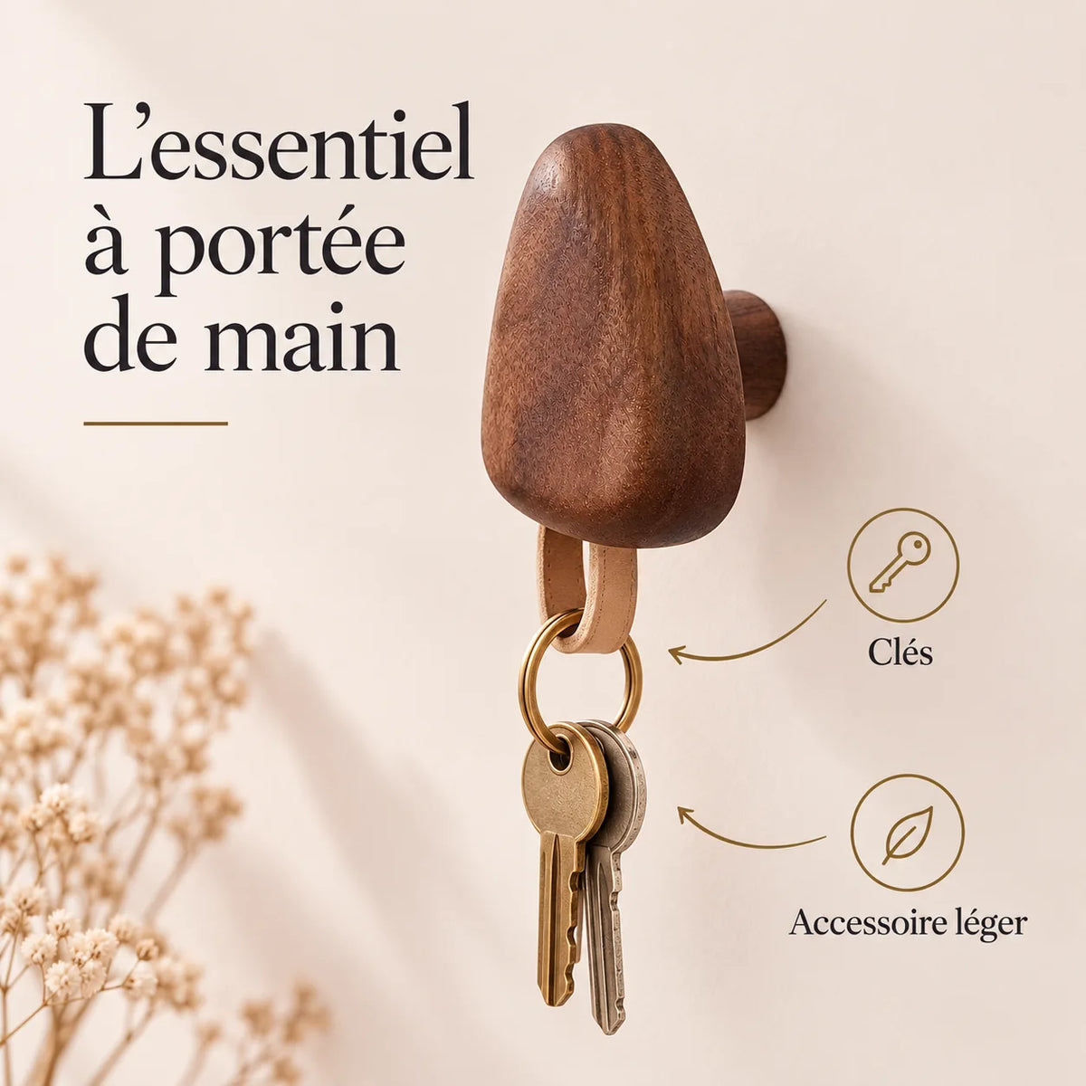 Patère bois triangle murale, crochet bois massif forme géométrique - utilisation pour accessoires du quotidien