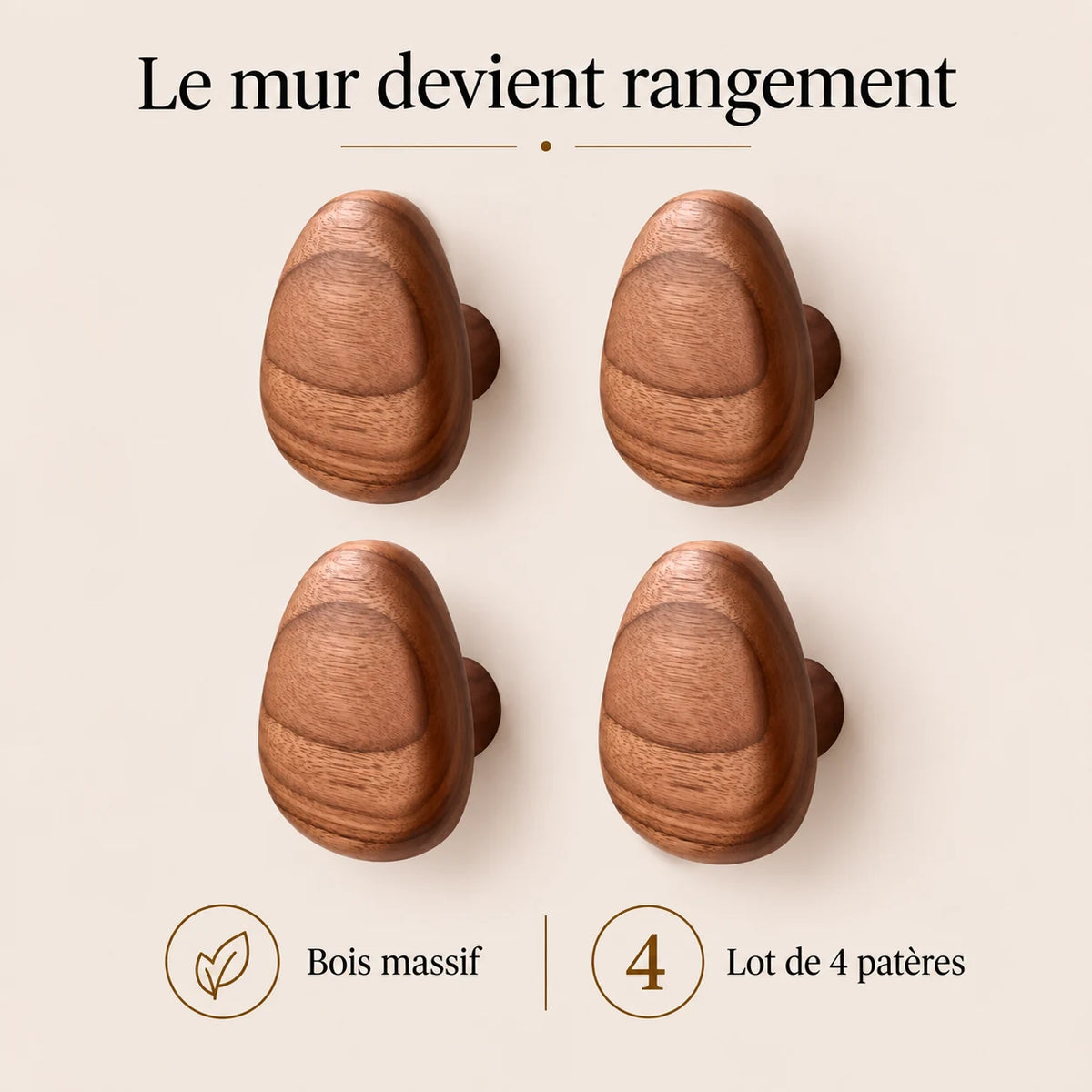 Patère bois triangle lot 4 crochets muraux, forme géométrique bois massif - bénéfices et finition du bois