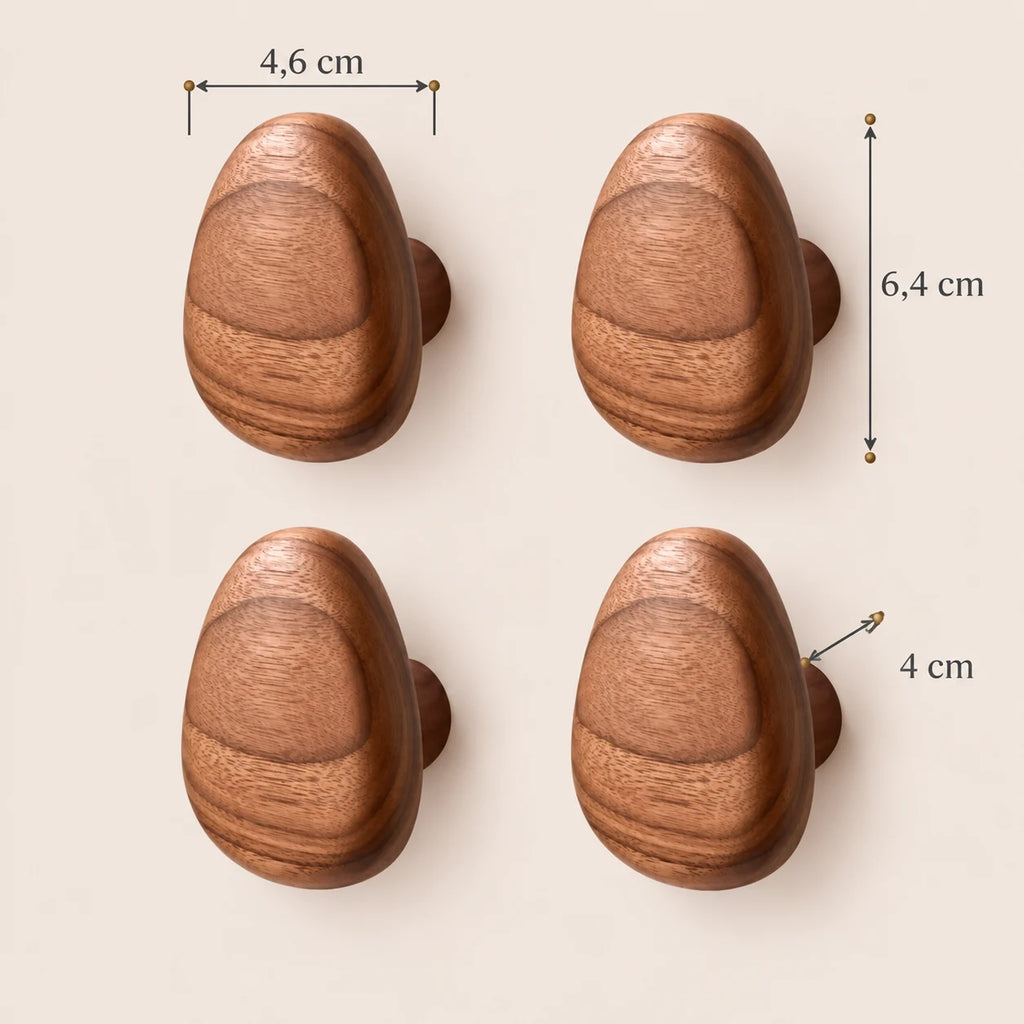Patère bois triangle lot 4 crochets muraux, forme géométrique bois massif - dimensions du produit