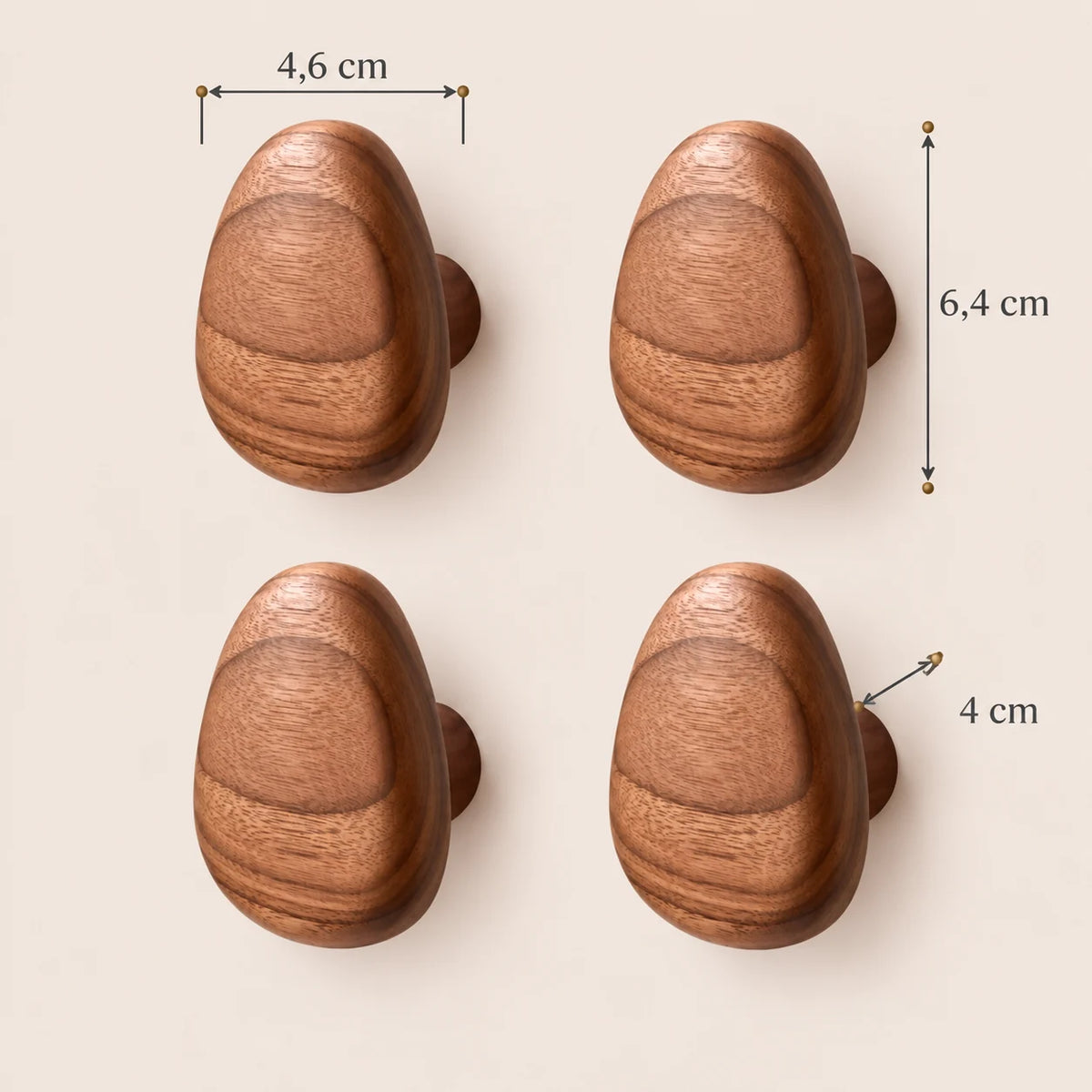 Patère bois triangle lot 4 crochets muraux, forme géométrique bois massif - dimensions du produit