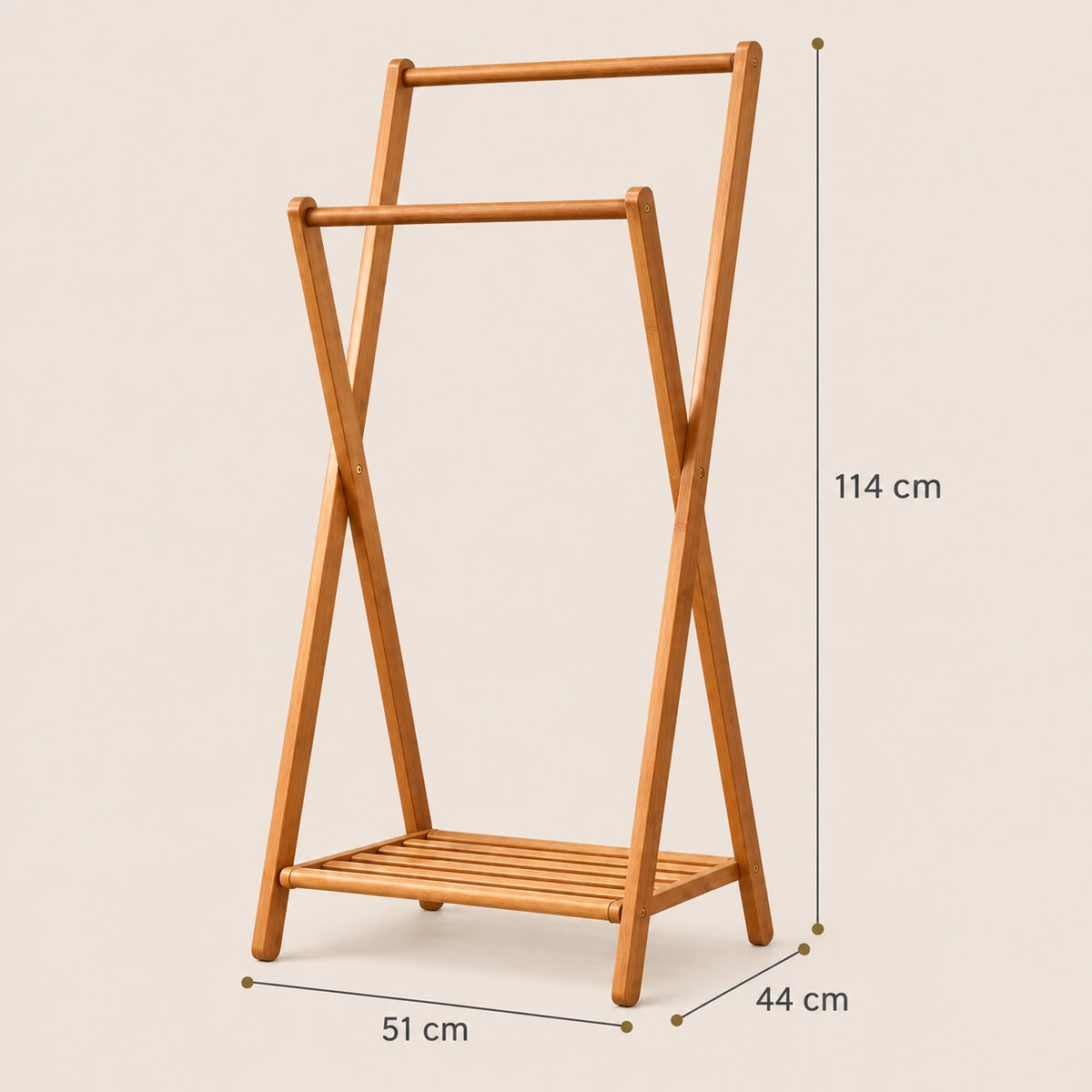 Portant bambou pliant sur pied 51 x 114 cm - dimensions du produit