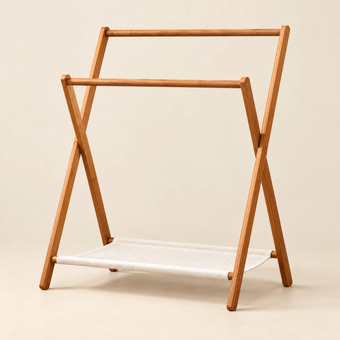 Portant bambou pliant sur pied 79 x 92 cm