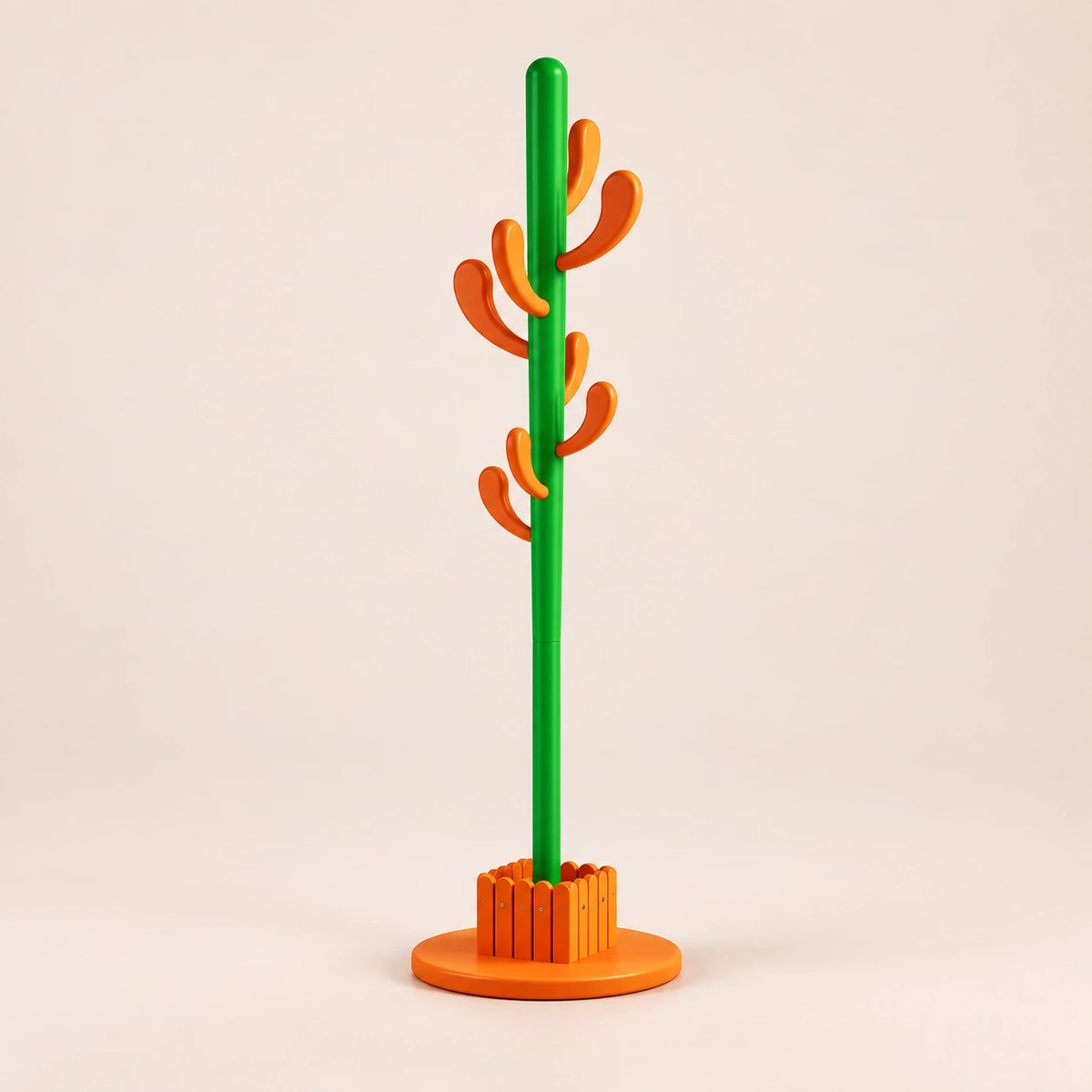 Porte-manteau cactus 145 cm orange, 8 crochets : vue complète sur fond beige