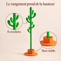 Porte-manteau cactus 145 cm vert, 8 crochets : infographie des 8 crochets et de la base stable