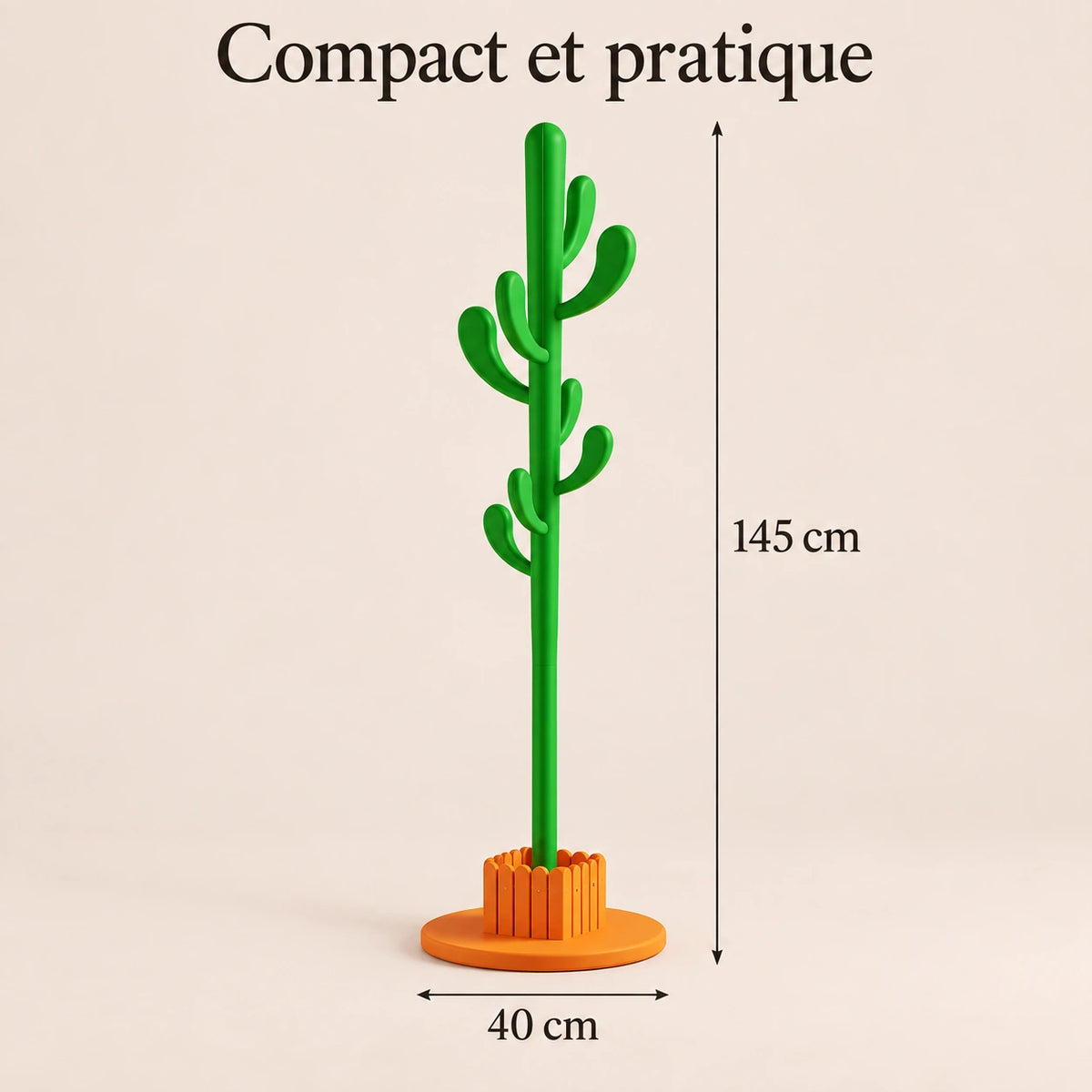 Porte-manteau cactus 145 cm vert, 8 crochets : infographie des dimensions du produit