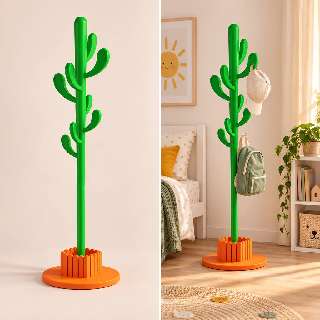 Porte-manteau cactus 145 cm vert, 8 crochets : installé dans une chambre colorée