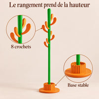 Porte-manteau cactus 168 cm orange, 8 crochets : infographie des 8 crochets et de la base stable