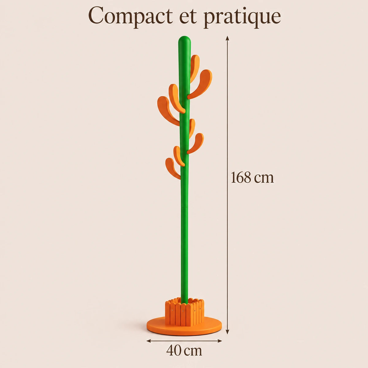 Porte-manteau cactus 168 cm orange, 8 crochets : infographie des dimensions du produit