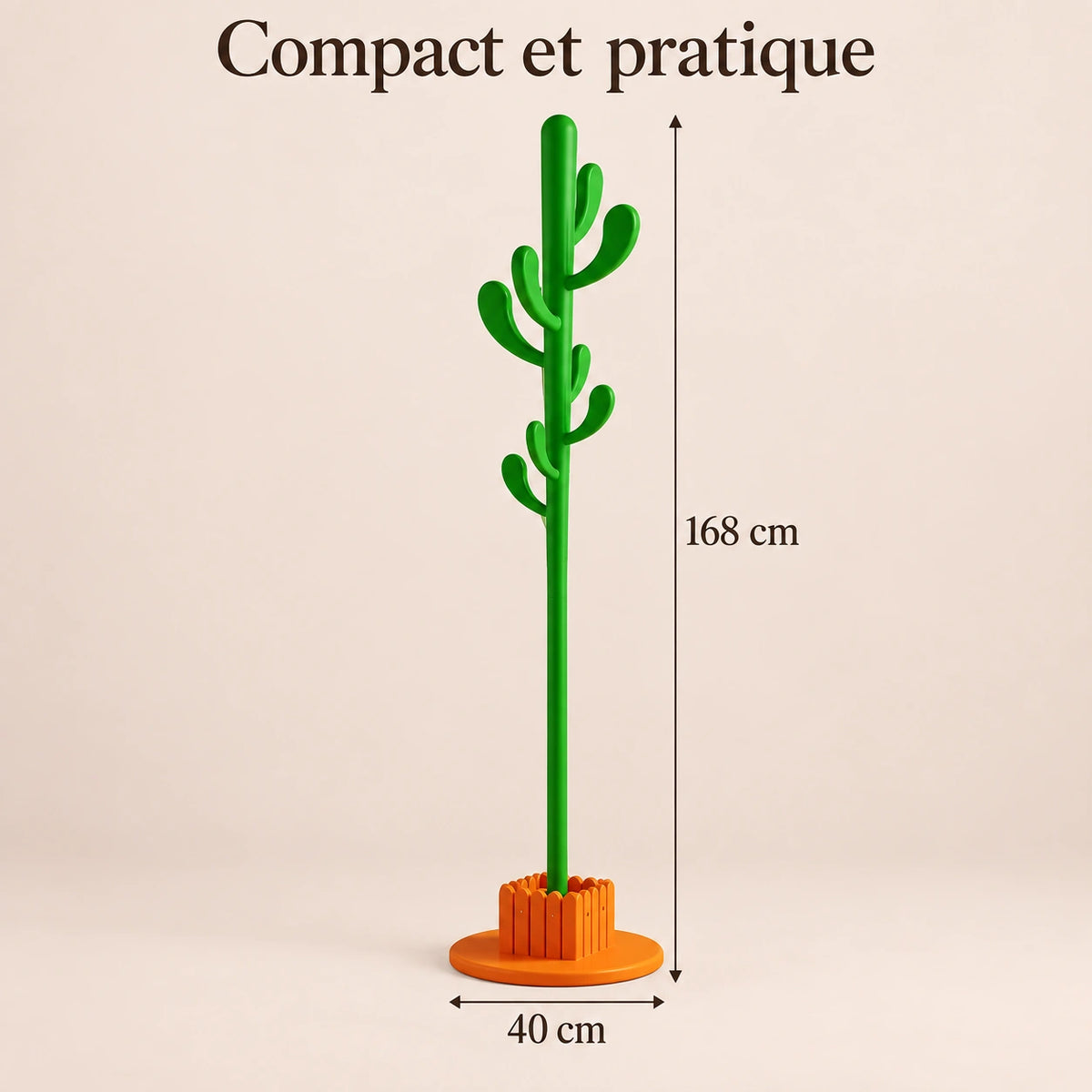 Porte-manteau cactus 168 cm vert, 8 crochets : infographie des dimensions du produit