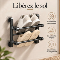 Range-chaussures mural de 30 cm pour libérer le sol et regrouper les paires.