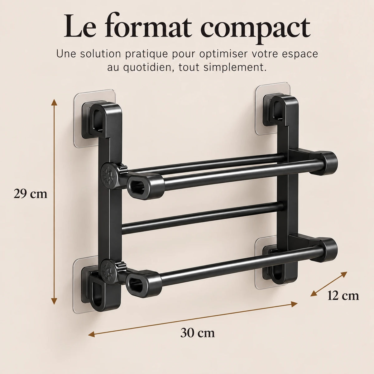 Dimensions du range-chaussures mural de 30 cm : hauteur 29 cm et profondeur 12 cm.